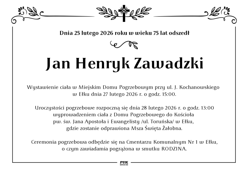 Jan Henryk Zawadzki - nekrolog